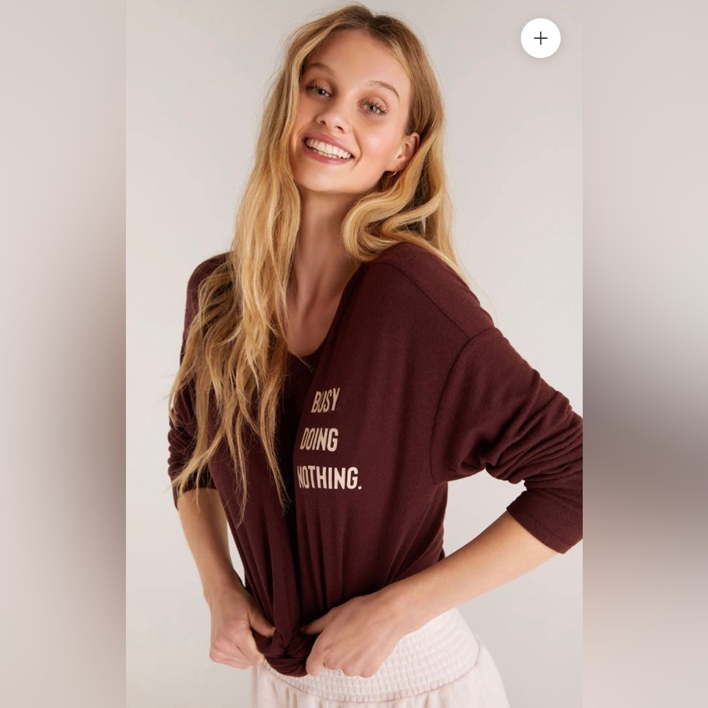 Z Supply Eden Busy Doing Nothing Top Fig/Burgundy Size Small NWT Cozy Lounge Top - Picture 14 of 16